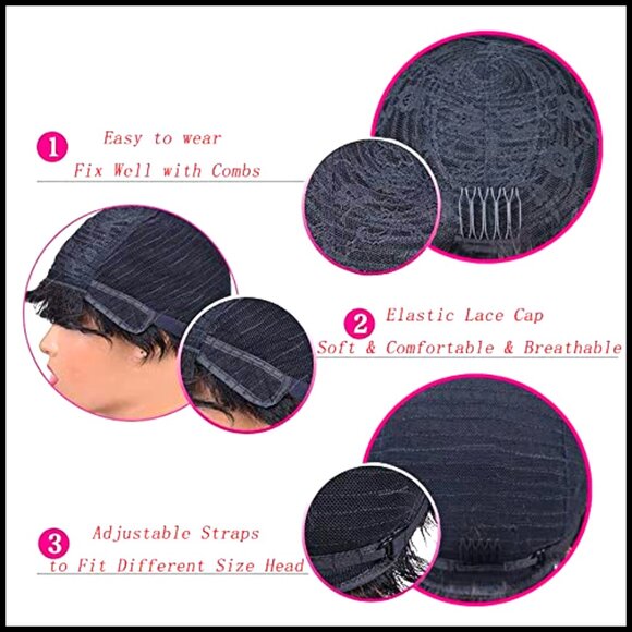Short Pixie Cut Human Hair Wig Slight Curly Brazilian Virgin Hair Natural main image 6